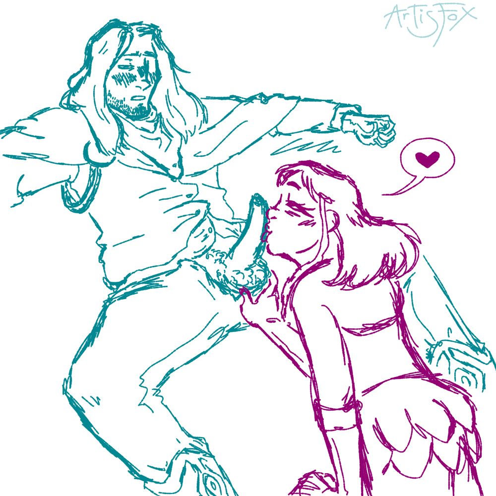 Jake Marshall from Ace Attorney sitting in a reclining position, with a somewhat desperate look on his face. His pants are open and an original character with shoulder-length hair and long eyelashes is between his legs, smiling and licking his dick.