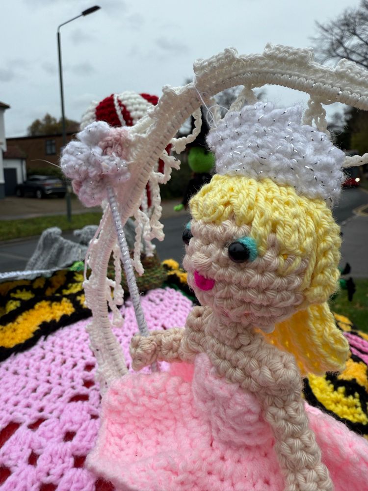Knitted fairy from Wicked on postbox topper.