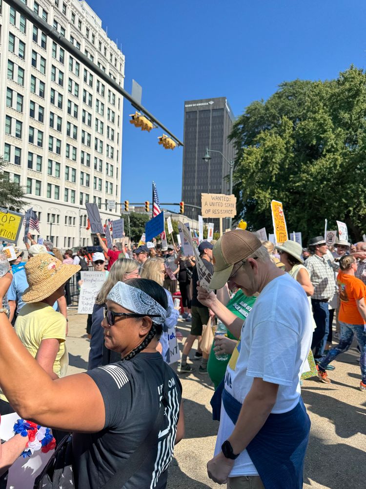 Crowd of protesters holding signs at the no kings rally in Columbia SC