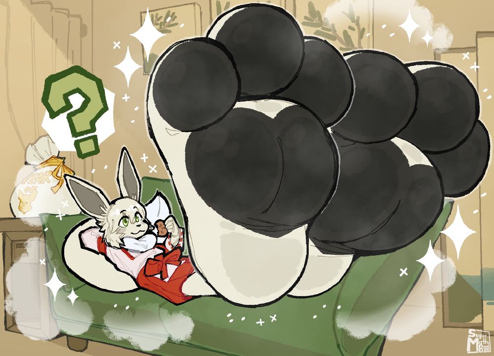 Suddenly finding ones self turned into a Shiny Eevee, one with paws as big as he was tall, is quite the experience. Somehow not shocked over the change and just more confused at it happening while still munching on the snack. They were still soft, still sweetly scented, and still capable of taking him from point A to point B, so why worry too much? Walking on someone's back for a massage was gonna be awkward, but surely they'll enjoy the more massive embrace.