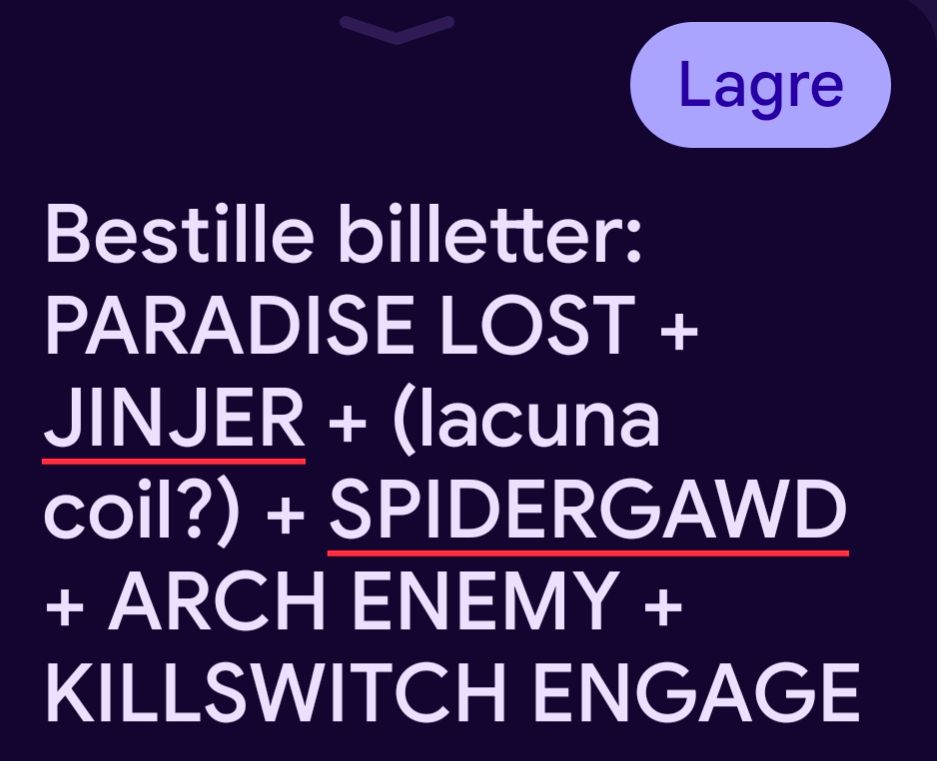 Bestille billetter: PARADISE LOST + JINJER + (lacuna coil?) + SPIDERGAWD + ARCH ENEMY + KILLSWITCH ENGAGE