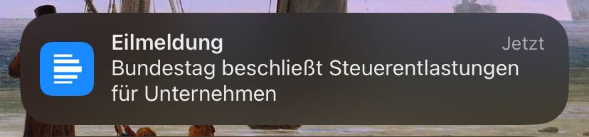 Deutschlandfunk-Eilmeldung: "Bundestag beschließt Steuerentlastungen für Unternehmen"