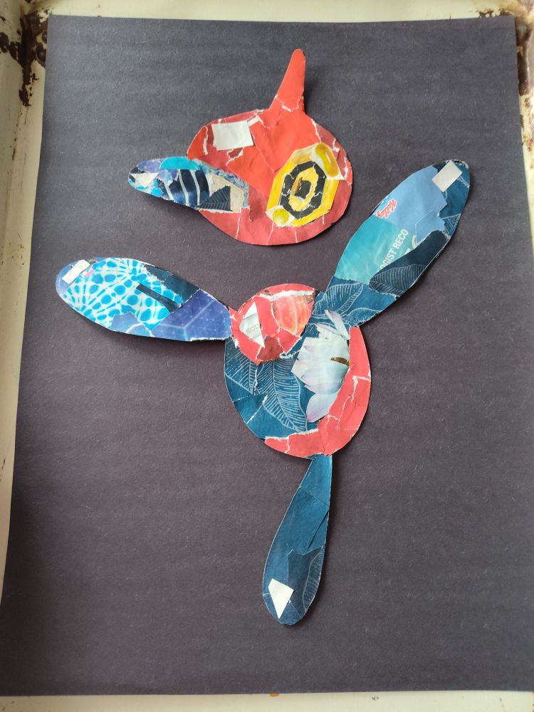 Red and Blue space Pokemon collage