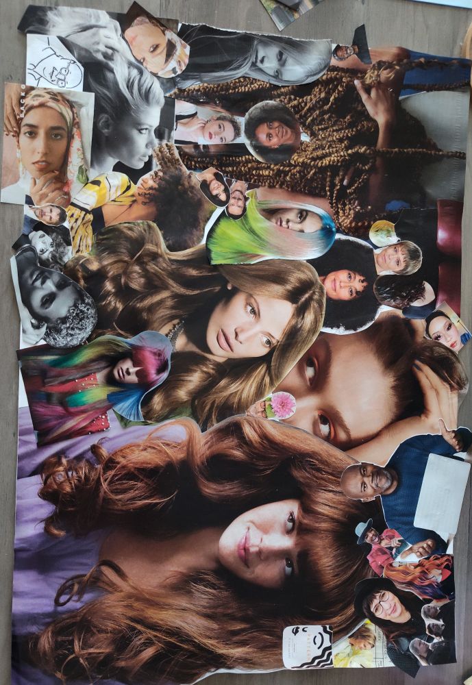 A collage of different hairstyles, representing self expression 