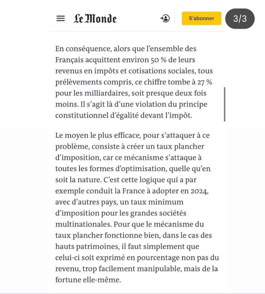 Copie d'écran n°2 de la Tribune sur la Taxe Zucman dans le journal Le Monde