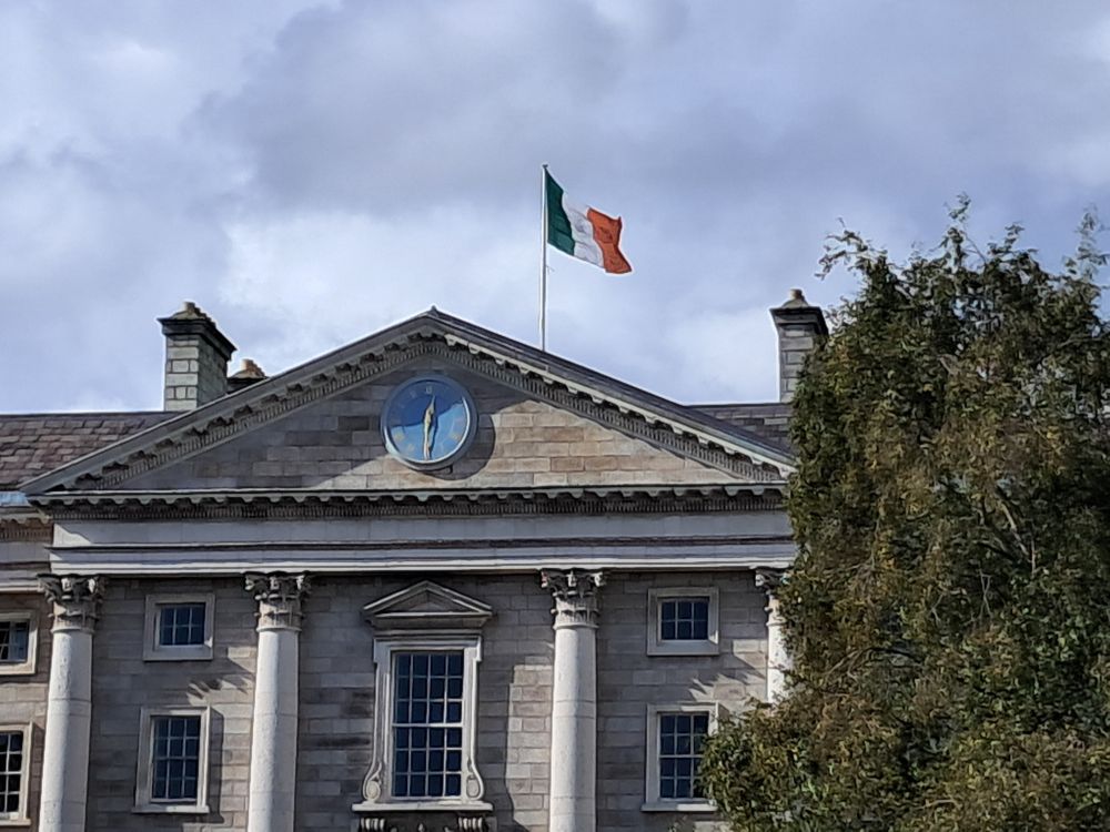 Irish tricolour flying over Regent House, Trinity College Dublin