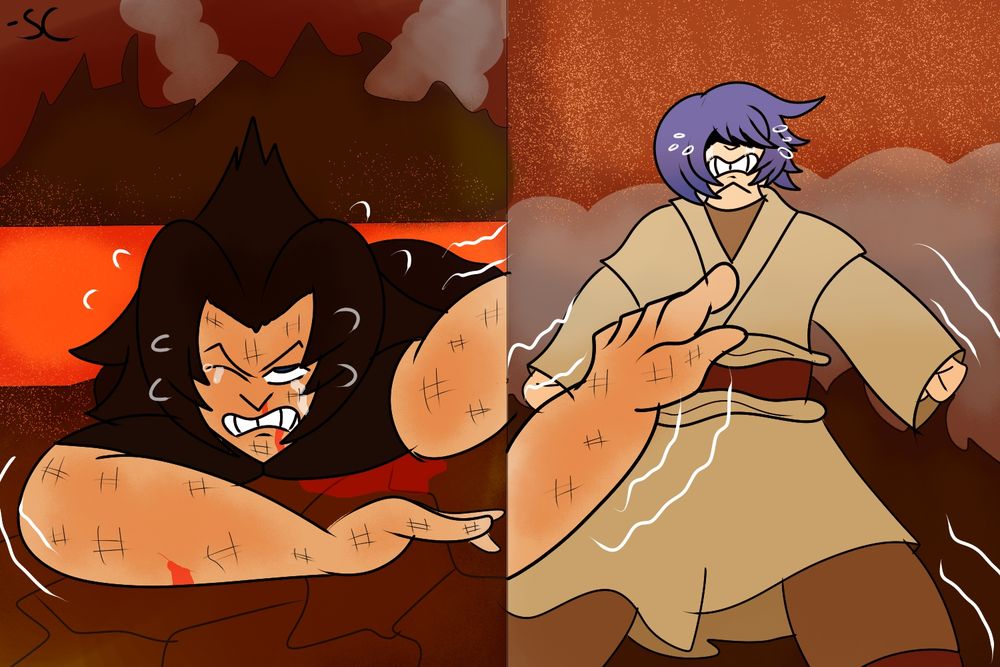 Terra and Aqua from Kingdom Hearts reenacting a certain scene from Star Wars: Revenge of The Sith 