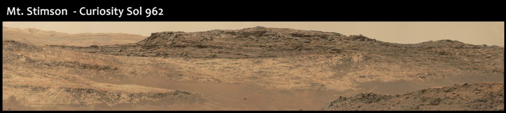 A cropped portion of the MastCam panorama showing Mt. Stimson on Mars. Credit: NASA; JPL; MSSS; Justin Cowart; Aster Cowart