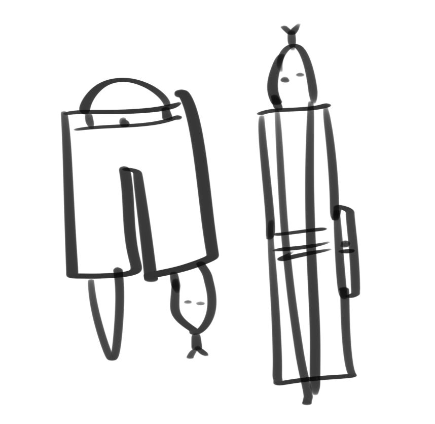 two depictions of how a snake would wear pants. the first one is a snake looped through both pant legs like a long macaroni noodle. the second is the snake lying straight while the pants are doing the splits