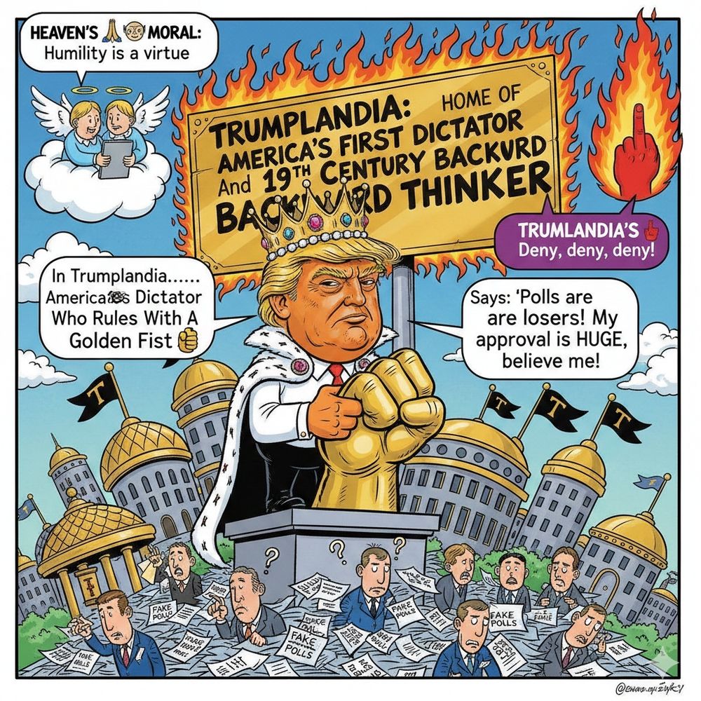 In Trumplandia.....Home Of America's First Dictator And 19th Century Backward Thinker Who Rules With A Golden Fist✊Says: 

🇺🇸🏛️🏴‍☠️👑🎃👐💬​ "Polls Are For Losers! My Approval Is HUGE, Believe Me!"

HEAVEN'S🙏🪉😇MORAL: "HUMILITY IS A VIRTUE!"

TRUMPLANDIA'S😈🔥🖕IMMORAL: "DENY, DENY, DENY!"
