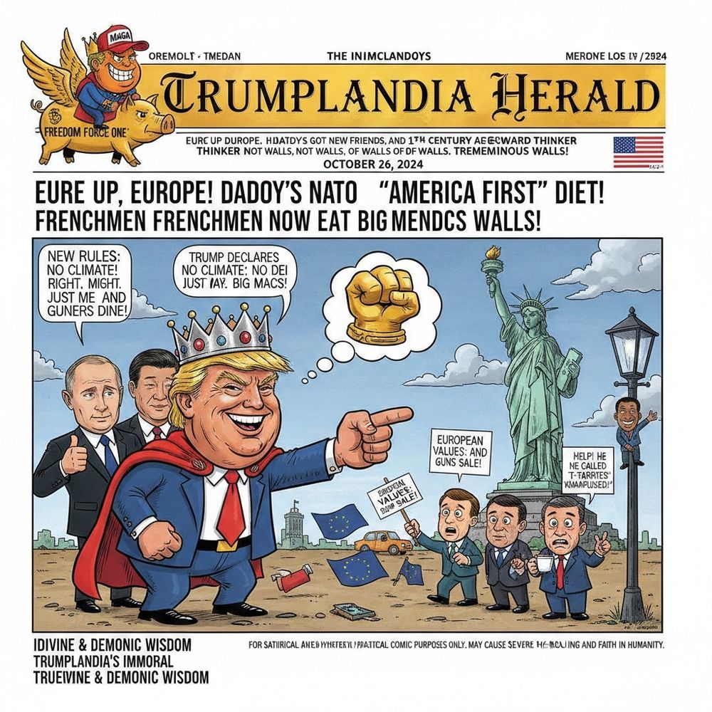 In Trumplandia... Home Of America's First Dictator And 19th Century Backward Thinker Who Rules With A Golden Fist✊Says: 

🇺🇸🏛️🏴‍☠️👑🎃👐💬No Climate; No DEI, Just Say BIG MACS!🍔 

📜Divine & Demonic Wisdom📜
HEAVEN'S😇🪉🙏MORAL: "UNITED WE STAND, DIVIDED WE FALL, ESPECIALLY WHEN UNITY MEANS NOT FALLING FOR CHEAP TRICKS AND GOLDEN-FISTED BULLIES!"

TRUMPLANDIA'S😈🔥🖕 IMMORAL: "WHY BOTHER WITH ALLIES WHEN YOU CAN JUST DECLARE YOURSELF THE BESTEST, THEN BLAME EVERYONE ELSE FOR YOUR PROBLEMS? BIGLY SMART!"