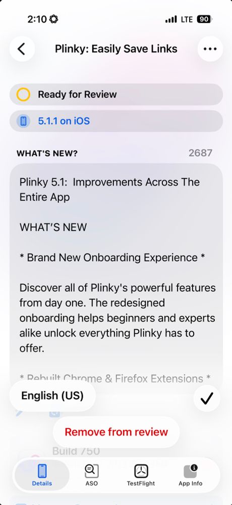 App Store release notes in the Helm app