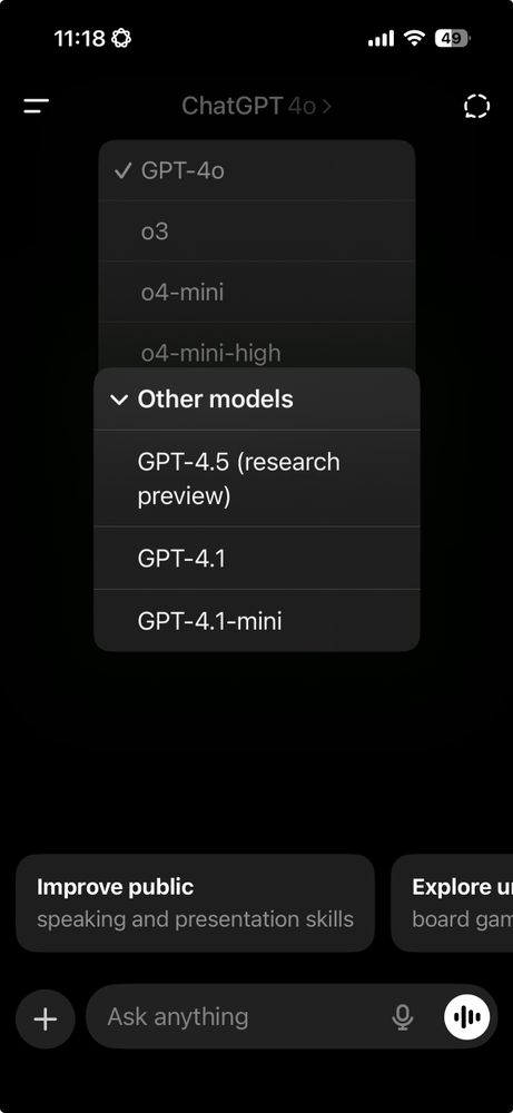 The ChatGPT model picker showing a long list of models