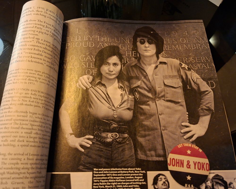 Photo of Yoko Ono and John Lennon from the latest issue of Mojo, with Lennon wearing a US army shirt