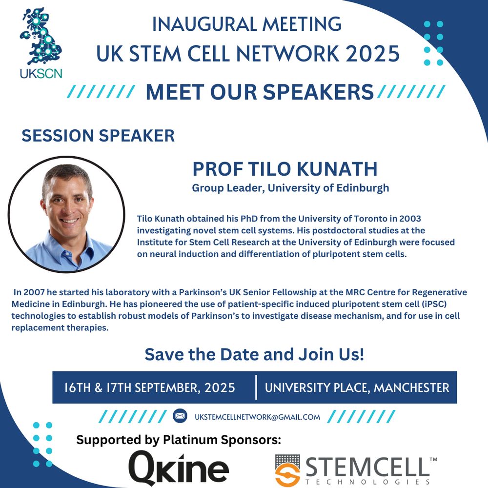 Flier for UK Stem Cell Network meeting with picture of Prof Tilo Kunath