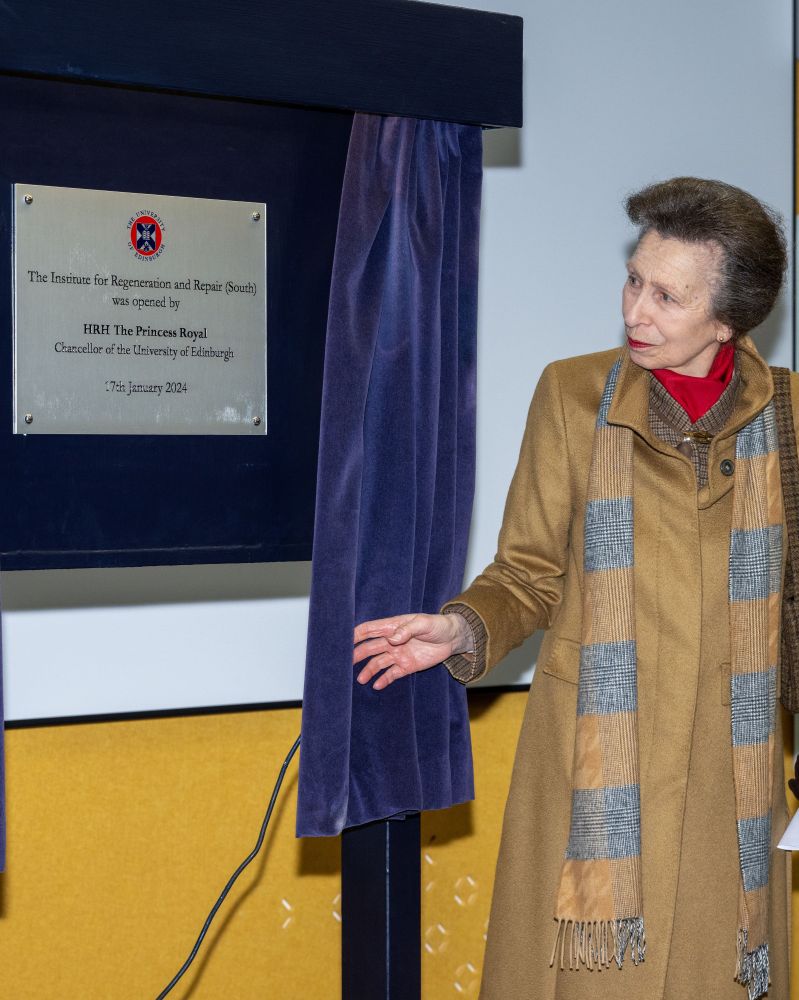 The Princess Royal stands next to an unveiled plaque for the new IRR building.