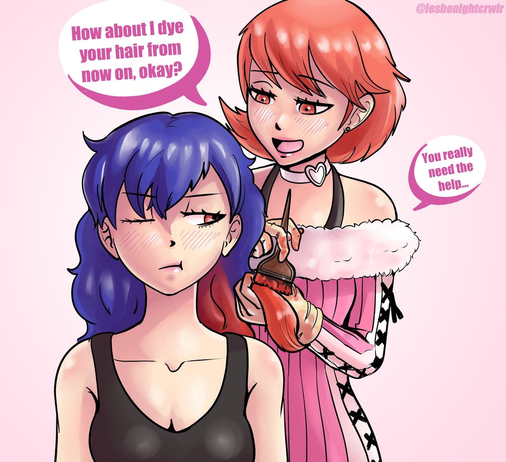 Yukari, dying Kotone's hair: How about I dye your hair from now on, okay? You really need the help...

