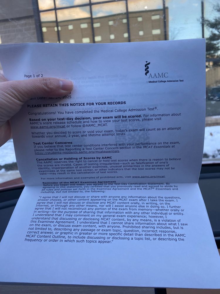 MCAT receipt to show you took the exam and want it scored