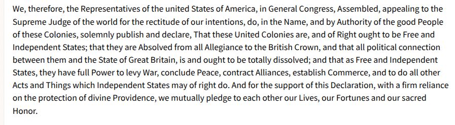 National Archives transcription of the US Declaration of Independence