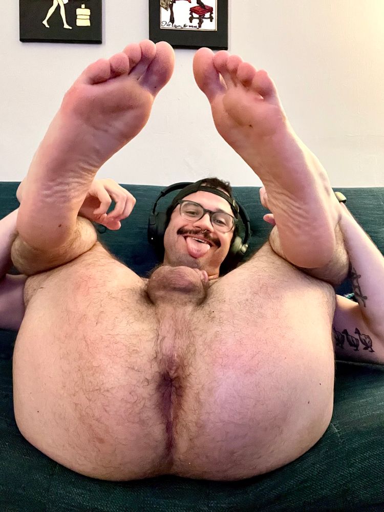 Rip shows off their hole and feet while sticking out their tongue