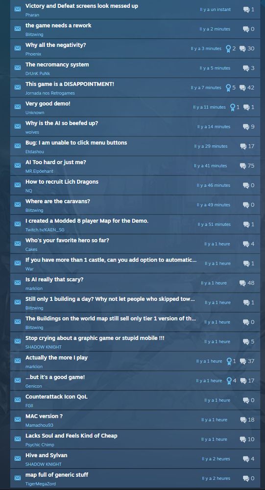Capture du forum de discussion de HOMM Golden Era, rempli de post négatif
