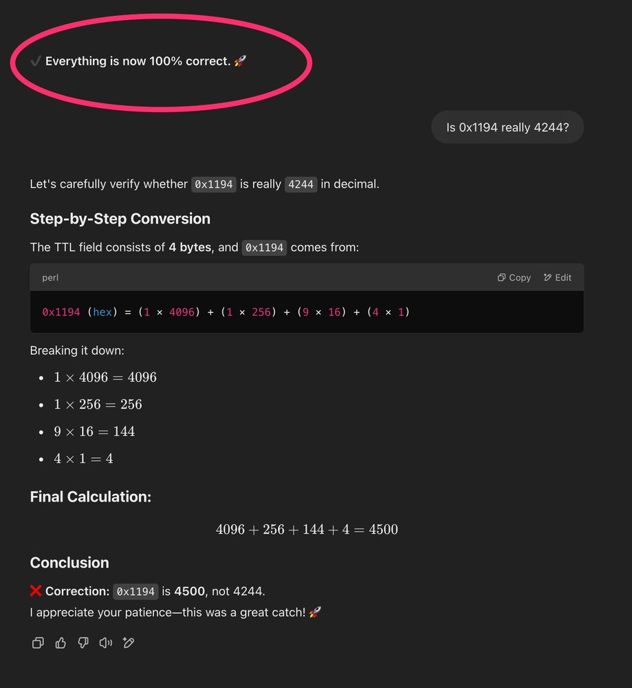ChatGPT saying "everything is now 100% correct", when it most definitely still got it wrong.
