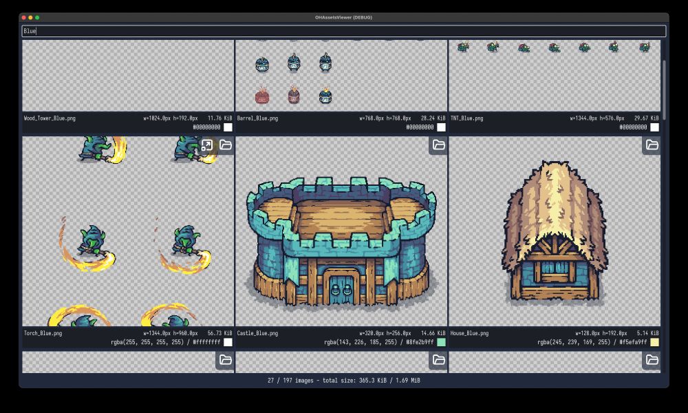 A list of images being displayed in the new app I'm developing, zooming, filtering by name and picking color.