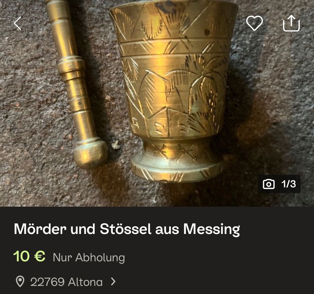 Eine Kleinanzeige, wo ein Mörser angeboten, aber Mörder geschrieben steht.