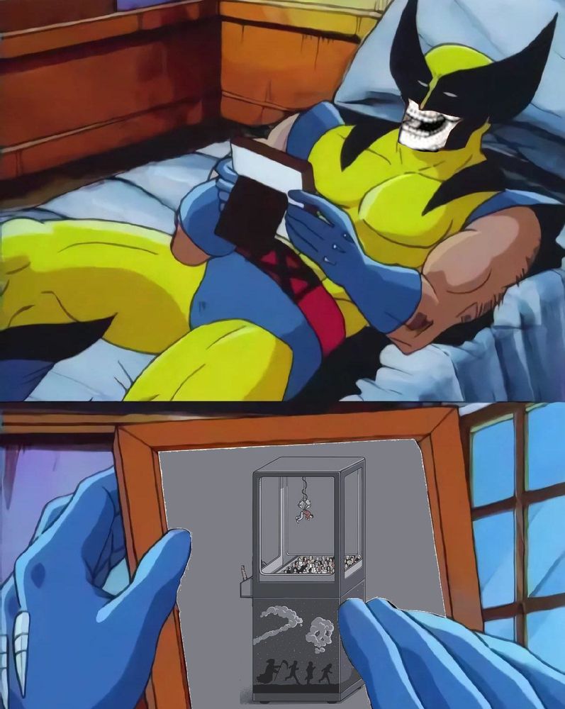 Wolverine sitting on his bed reminiscing with and old bedside photo, but it's death remembering the claw machine that he finally caught Henry Kissenger in