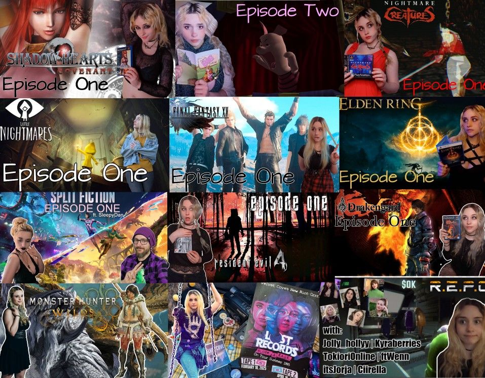 LunaMothWings youtube thumbnails, a very complex picture of 12 thumbnails from oldest to newest top to bottom showing the development of thumbnail style over time