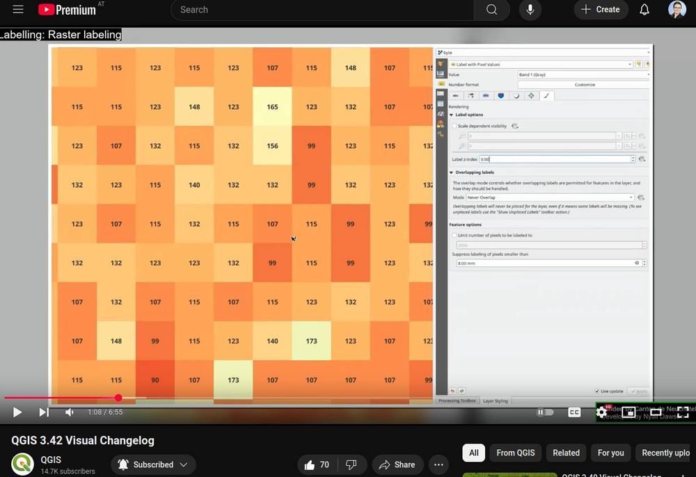 A screenshot of the visual changelog video on Youtube showing the new raster labeling feature