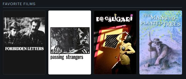 Letterboxd favorites: Forbidden Letters, Passing Strangers, Dr. Caligari, The Man Who Planted Trees