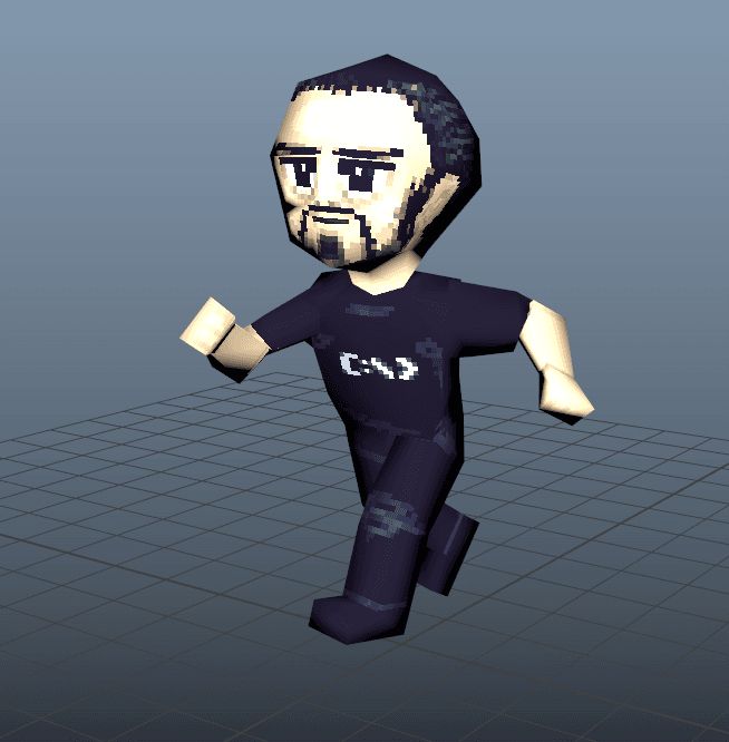 A crunchy low poly Retsyn runs infinitely, hoping you won't notice the bad pole-vector on his right knee.