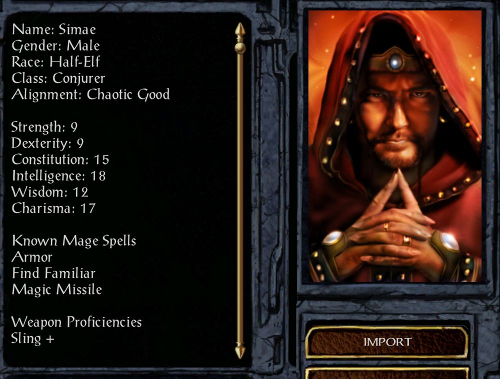 D&D2E mage sheet from BG1