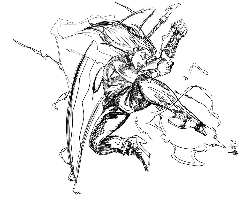 Trish in her Devil May Cry 4: Special Edition appearance illustrated performing her dive kick