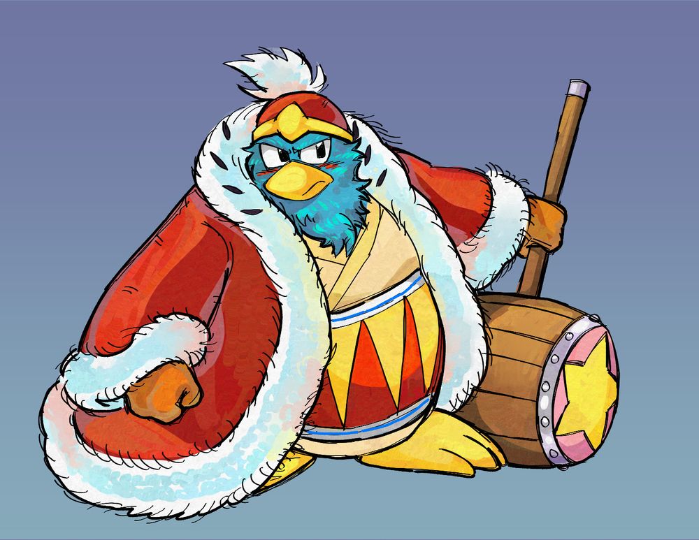 a drawing of king dedede from kirby based on his forgotten land/modern design 