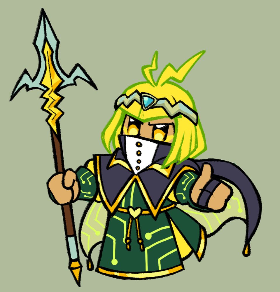 a fan design of zan partizanne encorporating fashion elements (like crowns) of the plasm/spark abilities and other enemies associated with those elements 