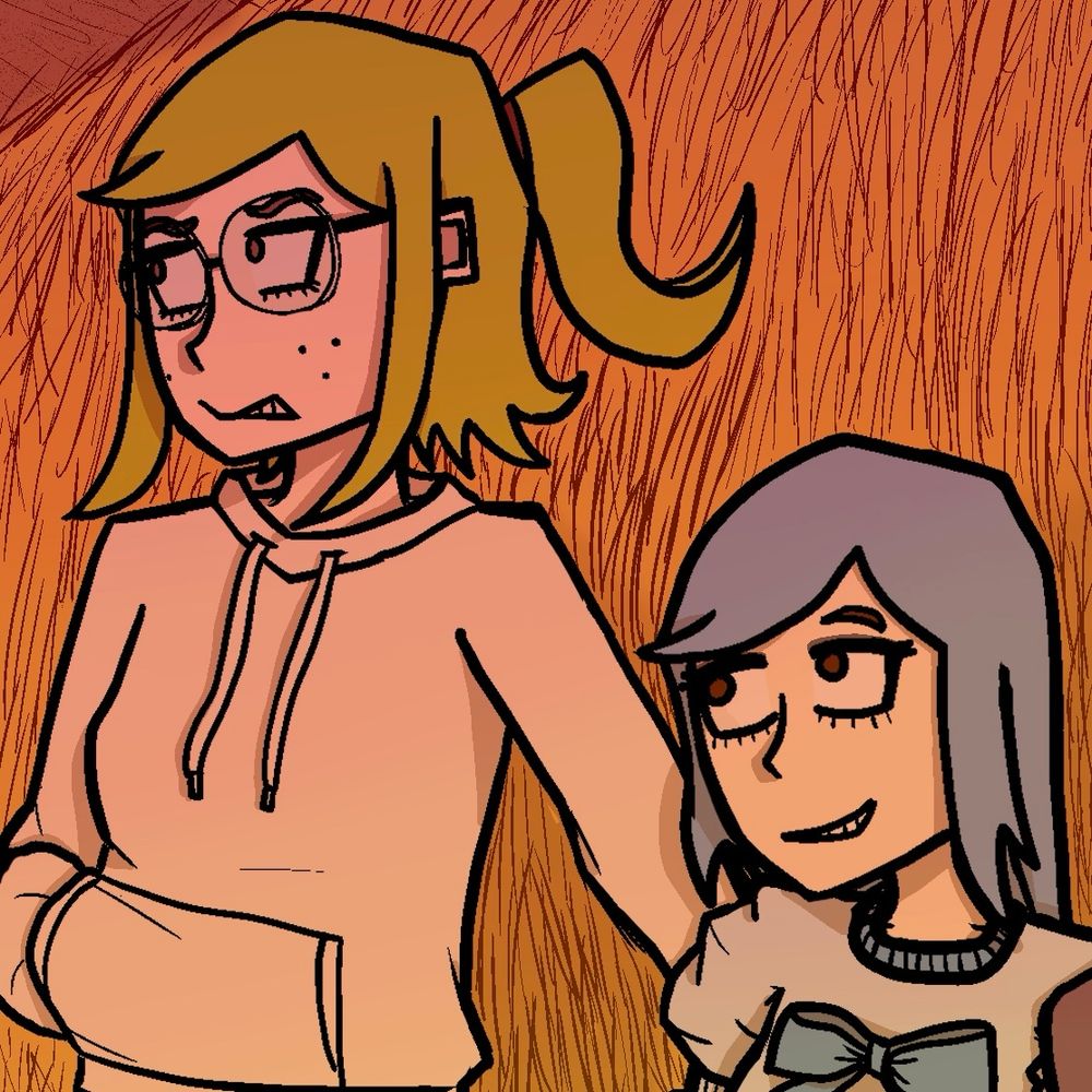 Cropped Artwork by my friend @mrhost.bsky.social of Dr. Catepsise and Dusde, since I couldn’t find somebody to do an image for Valentine’s Day in time lol