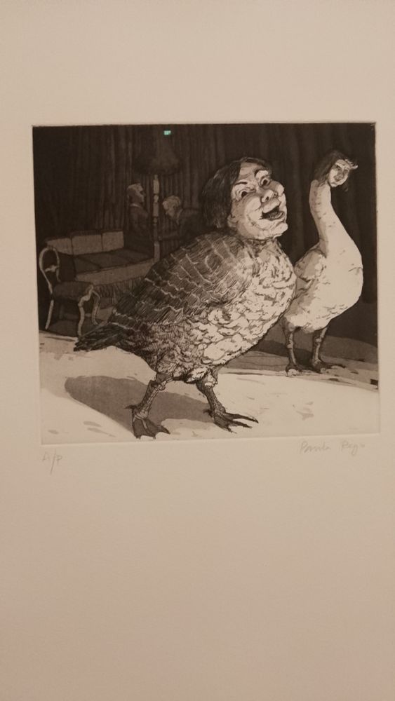 Paula Rego print of a goose with the head of a cheerful woman