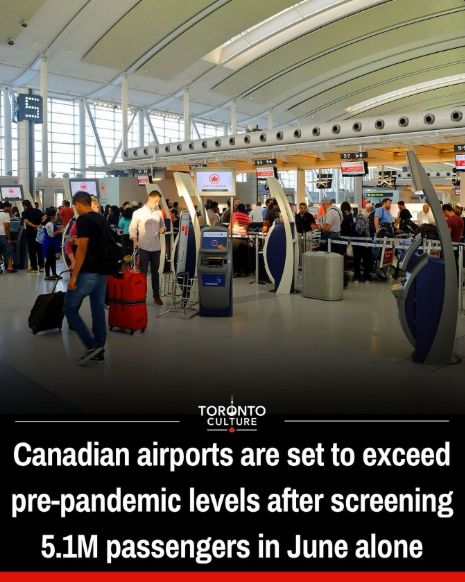 Canadian airports are set to exceed pre-pandemic levels after screening 5.1M passengers in June alone.