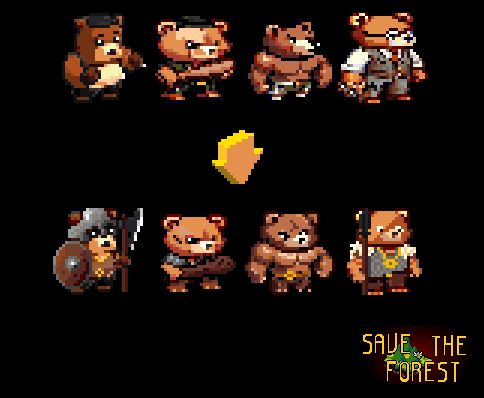 4 Bear units on top with a 1900's look and 4 units on the bottom with a more viking-y feel