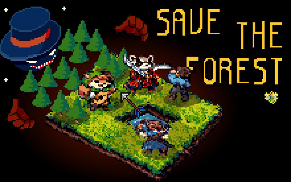 a pixel art image depicting am isometric battle scene and an ominous ghastly circus director in the back