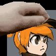 A gif of a ginger girl with heterochromia getting petted