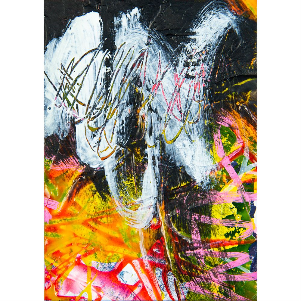 abstract art in red, yellow and black & white color