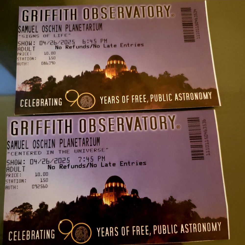 tickets to two different planetarium shows there