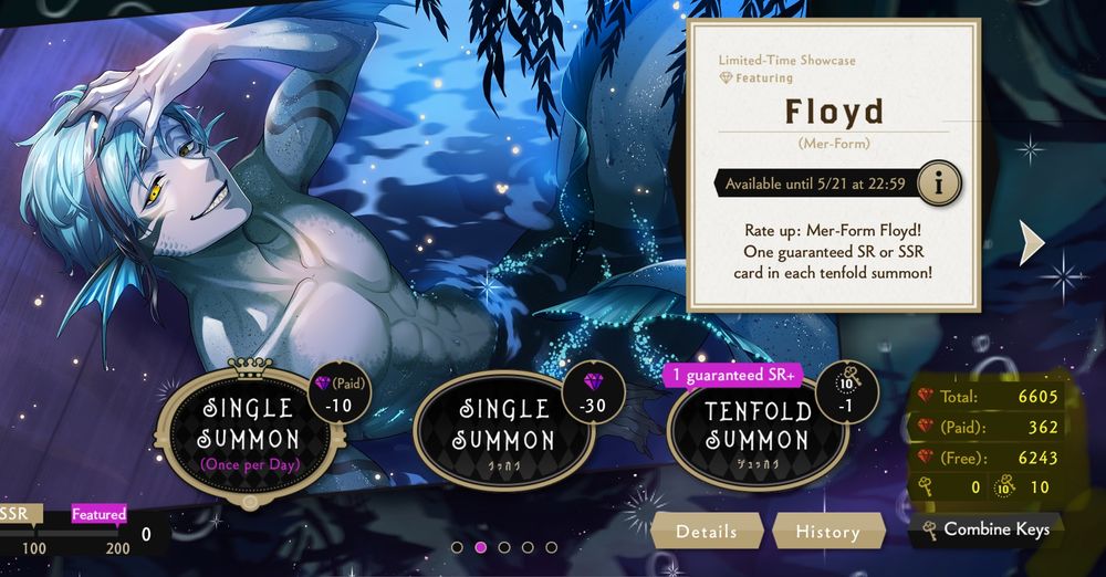 Floyd Leech mermaid skin banner. I have 6605 gems and 10 tenfold keys