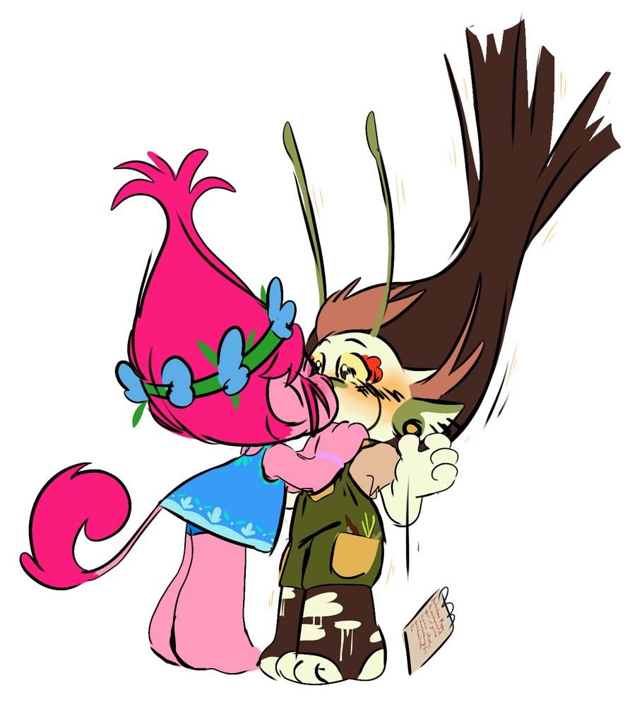 My oc Eedee getting kissed by surprise from Princess Poppy.