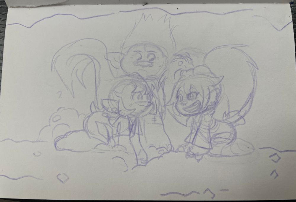 Eedee digging with her hair while her and Branch watch Bug saying something. 