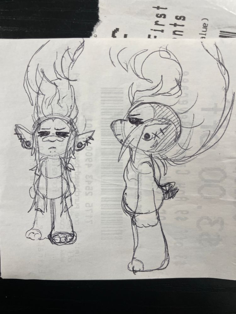Eedee rock zombie concepts, she has her hair up in a death hawk, and wearing a ripped cardigan. 