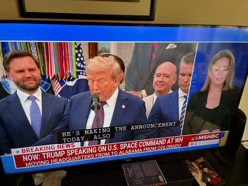 TV photo of MSNBC of Trump on camera as Katy Tur speaks.